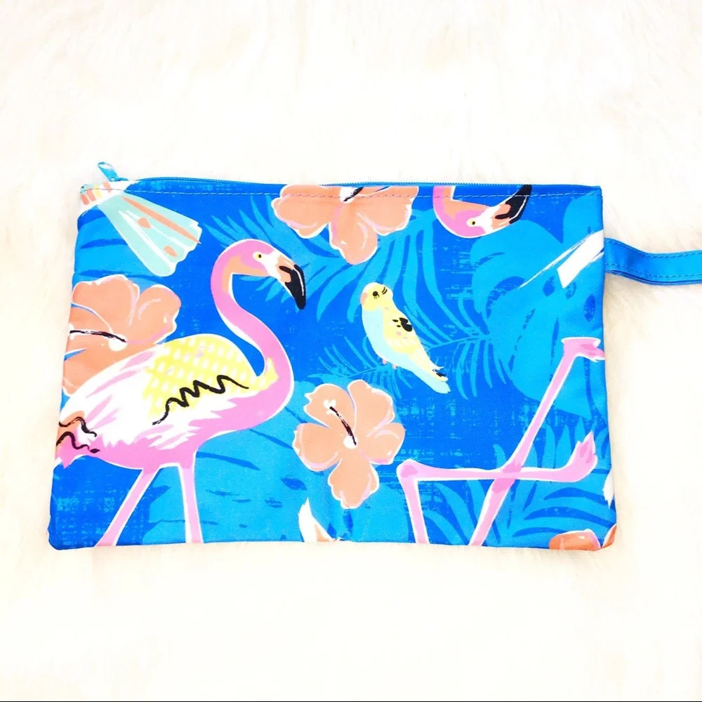 Tropical flamingo vacay travel cosmetics bag - Picture 2 of 3